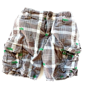 Grey Plaid Cargo‎ Shorts with green Fish Skeleton embroidery size 4T baby gap